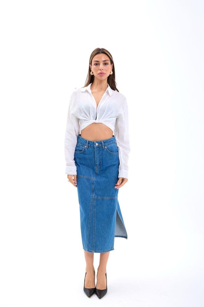 Fame Midi Denim Skirt Blue Wholesale Clothing Casual