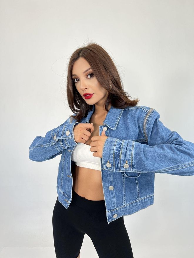 Fame Jeansjacke – Blau Großhandelskleidung Lässig