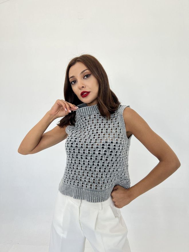 Fame Jersey De Punto De Malla Gris Ropa al por mayor Casual