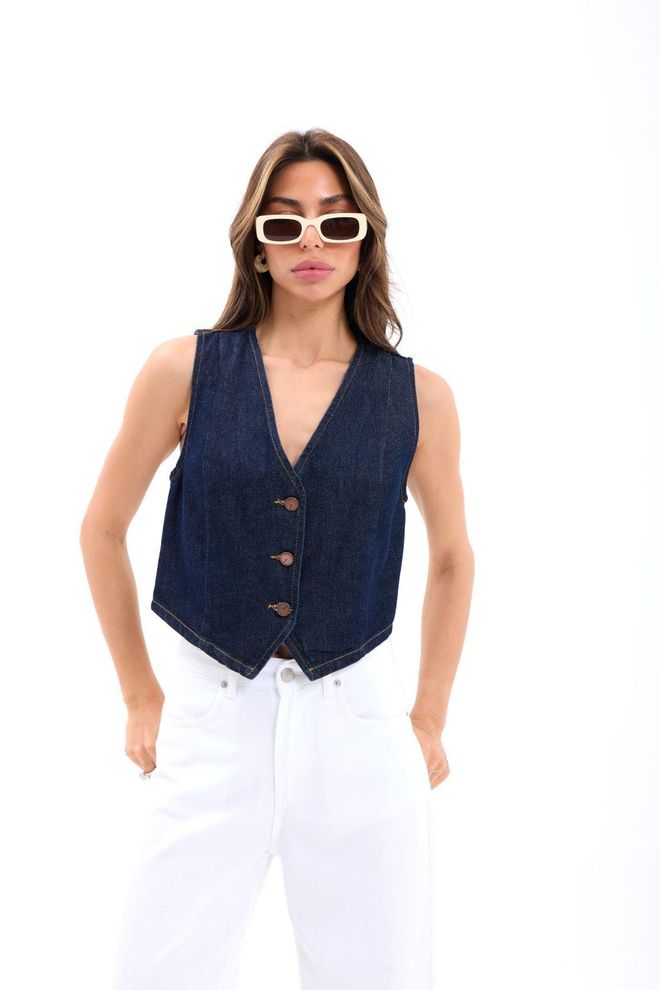 Fame Denim Vest Blue Wholesale Clothing Casual
