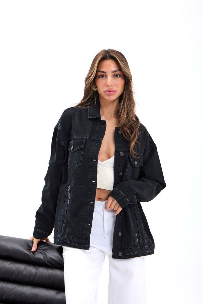 Fame Jeansjacke Schwarz Großhandelskleidung Lässig