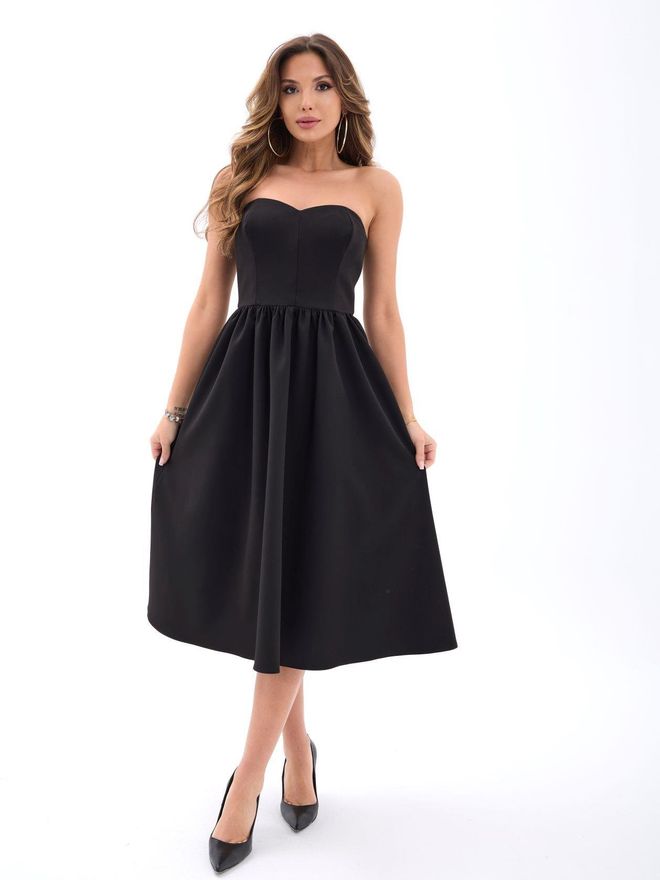 Fame Black Strapless Sleeveless A Line Midi Dress Wholesale Clothing Sexy