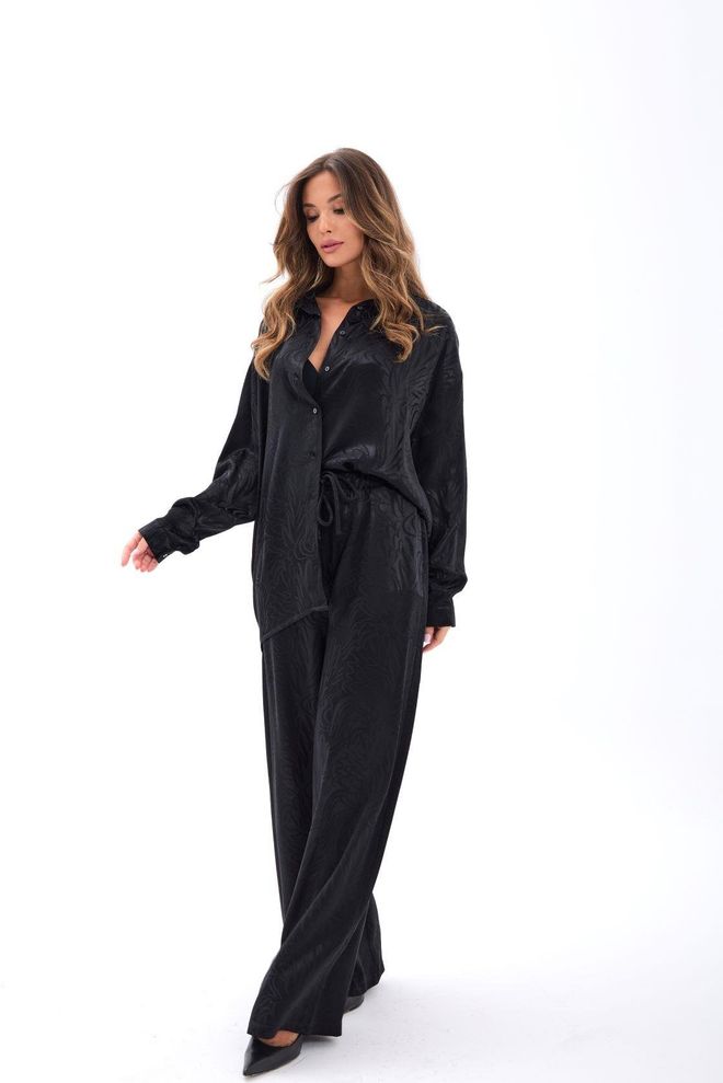 Fame Conjunto Preto Elegante Oversized Palazzo Roupas por atacado Casual