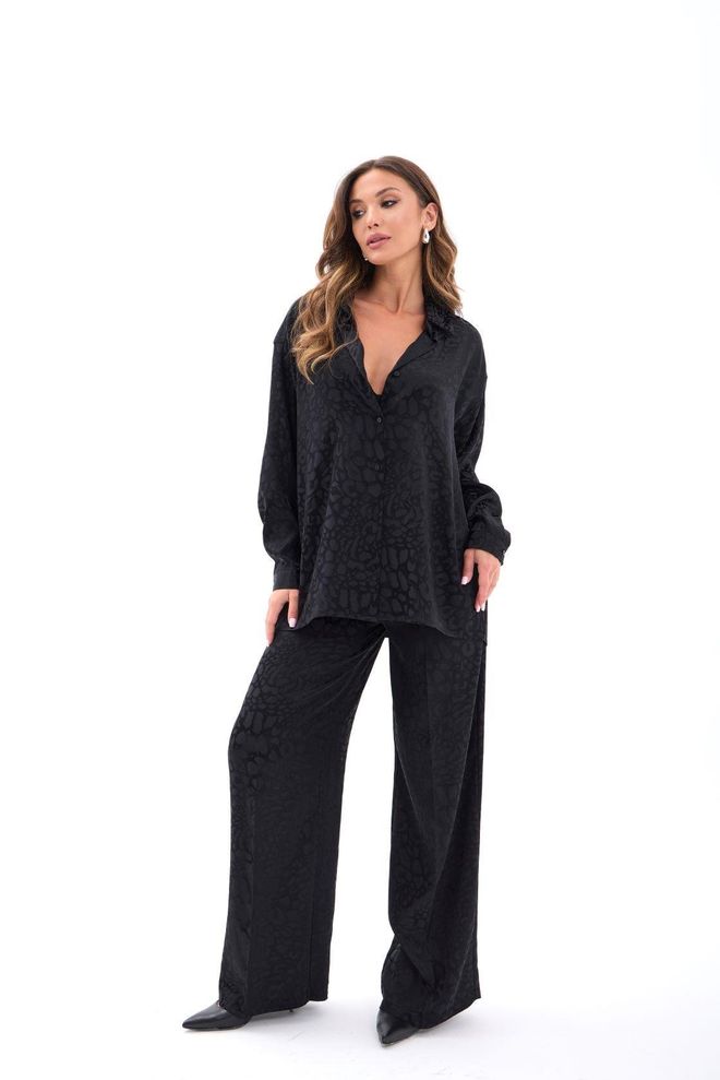 Fame Black Animal Print Oversized Fit Set Wholesale Clothing Casual