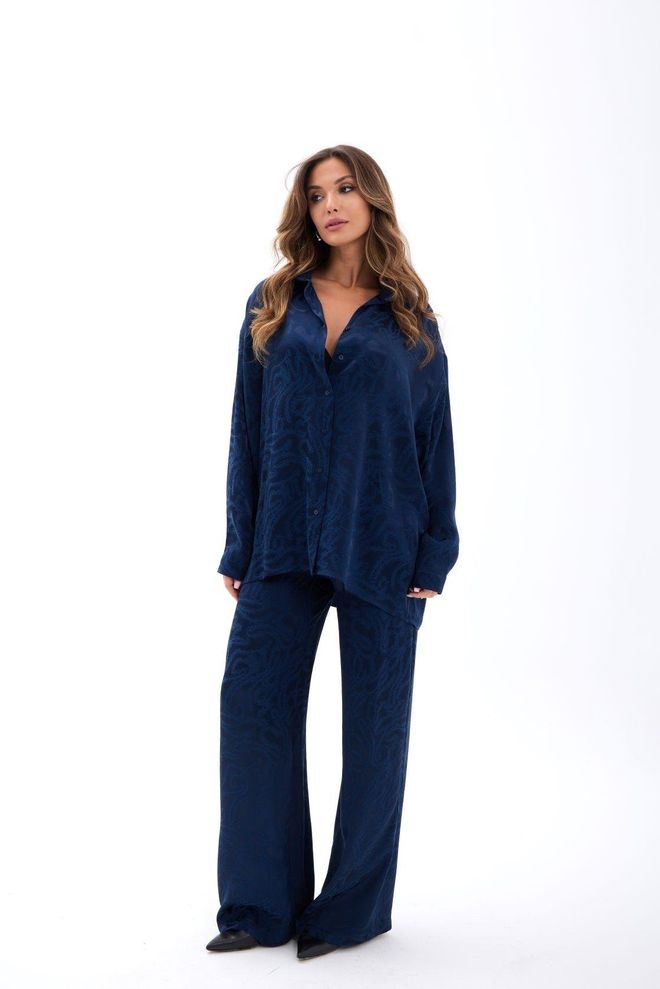 Fame Set Mornarsko Modra Oversized Fit Palazzo Oblačila na debelo Ležerno