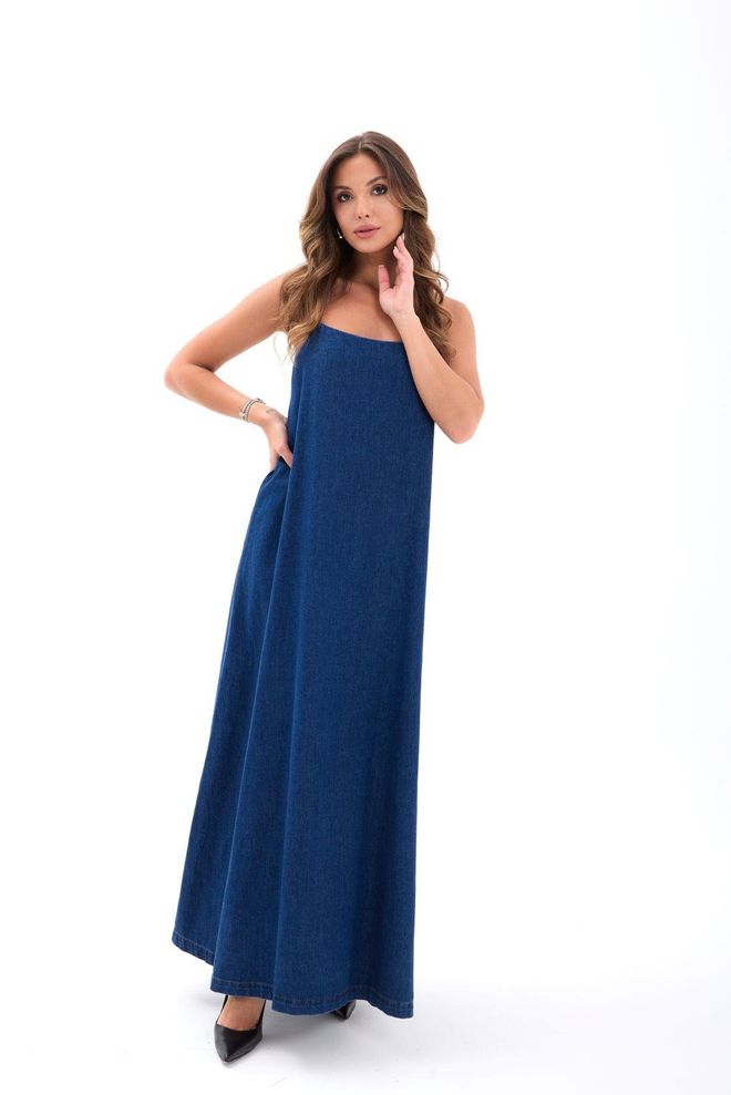 Fame Blue Maxi Slip Dress With Square Neck Wholesale Clothing Casual
