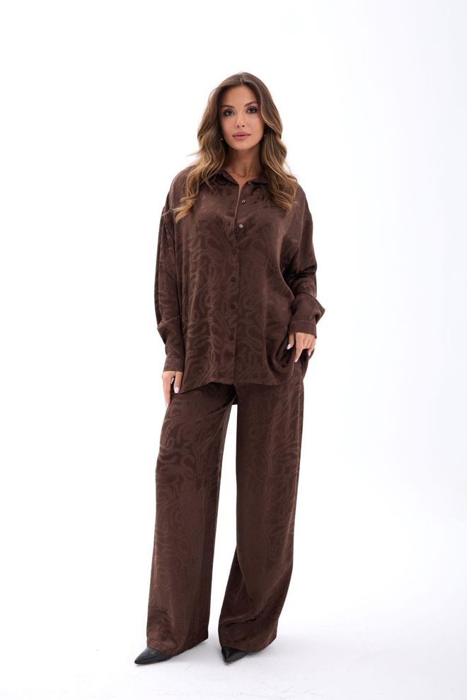 Fame Set Formale Elegante Marrone Con Pantaloni Palazzo Abbigliamento all'ingrosso Casuale