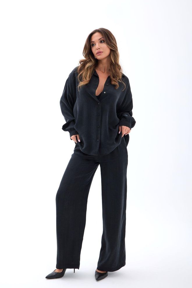 Fame Black Oversized Fit Palazzo Set Wholesale Clothing Casual