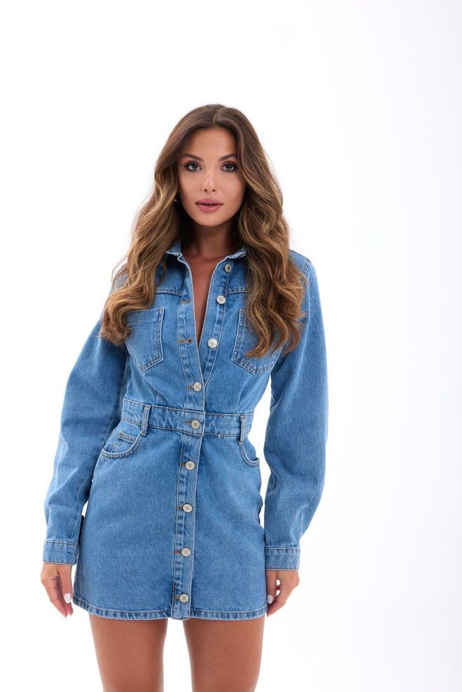 Fame Blue Casual Streetwear Sexy Shirt Dress Wholesale Clothing Casual