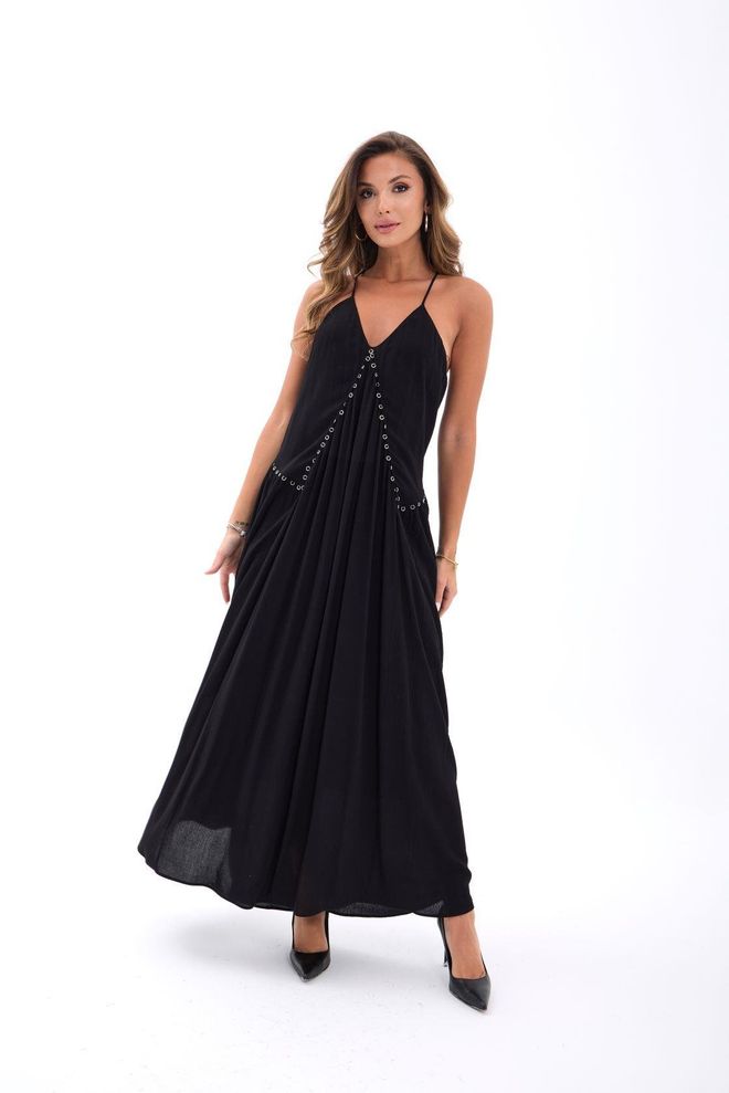 Fame Black Sexy Elegant Sleeveless Maxi Slip Dress Wholesale Clothing Casual