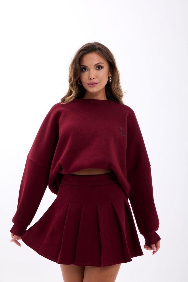Fame Claret Red Set Oversized Casual Sport Skort Mini Pleated Skirt Wholesale Clothing Casual