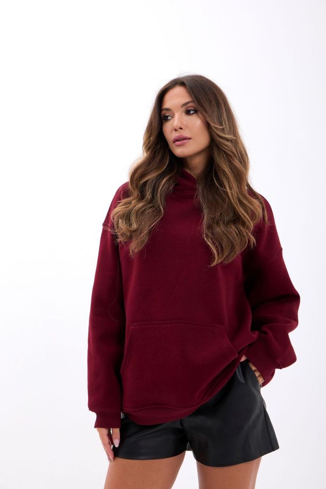 Fame Claret Red Hoodie Oversized Casual Streetwear Wholesale Clothing Casual