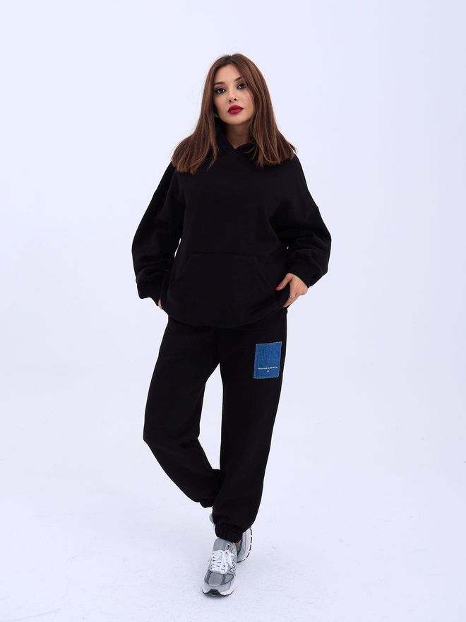 Fame Μαύρη Αθλητική Φόρμα Με Μπαλόν Παντελόνια Jogging Χονδρικό εμπόριο ενδυμάτων Casual