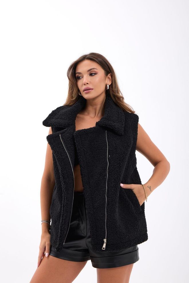 Fame Czarna Kamizelka O Oversize Kroju Na Suwak Casual Hurtowa sprzedaż odzieży Casual