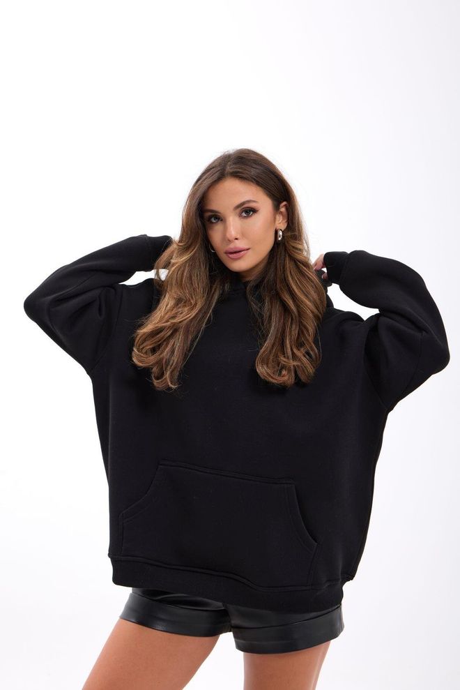 Fame Juodas Oversized Megztinis Su Kapišonu Didmeninė prekyba drabužiais Kokteilinė