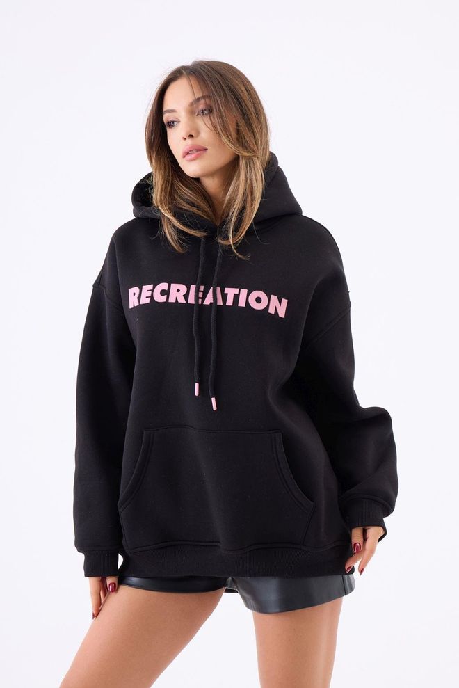 Fame Μαύρο Φούτερ Με Κουκούλα Oversized Με Γράμματα Χονδρικό εμπόριο ενδυμάτων Casual