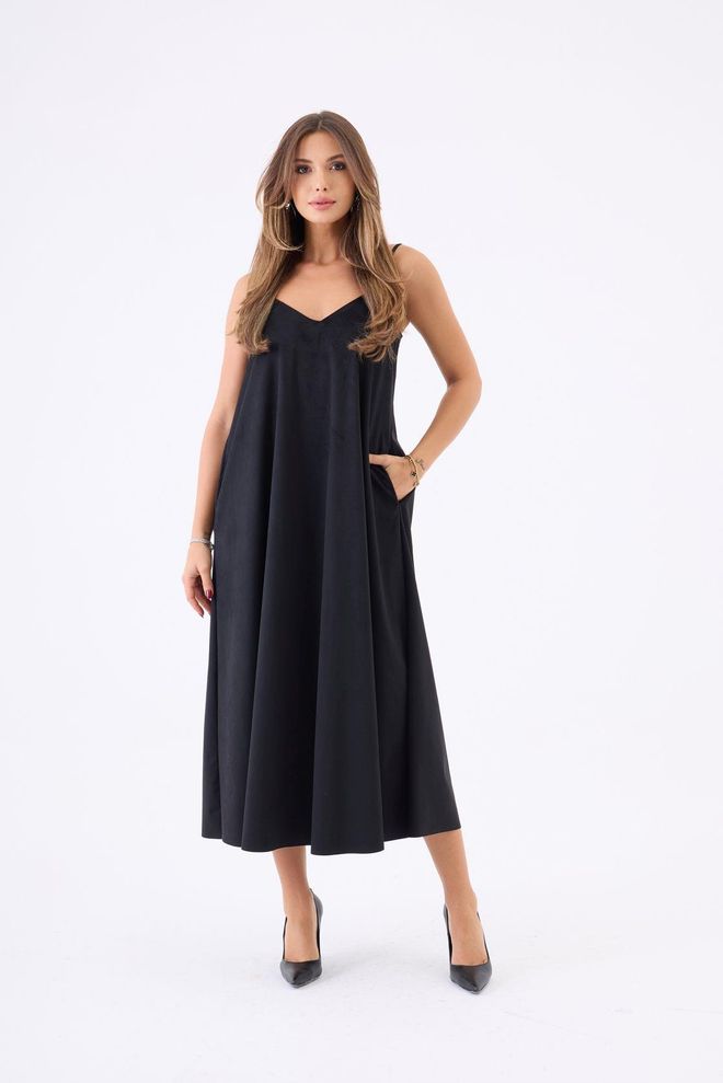 Fame Black Slip Dress With V Neck For Party & Evening Wholesale Clothing Sexy