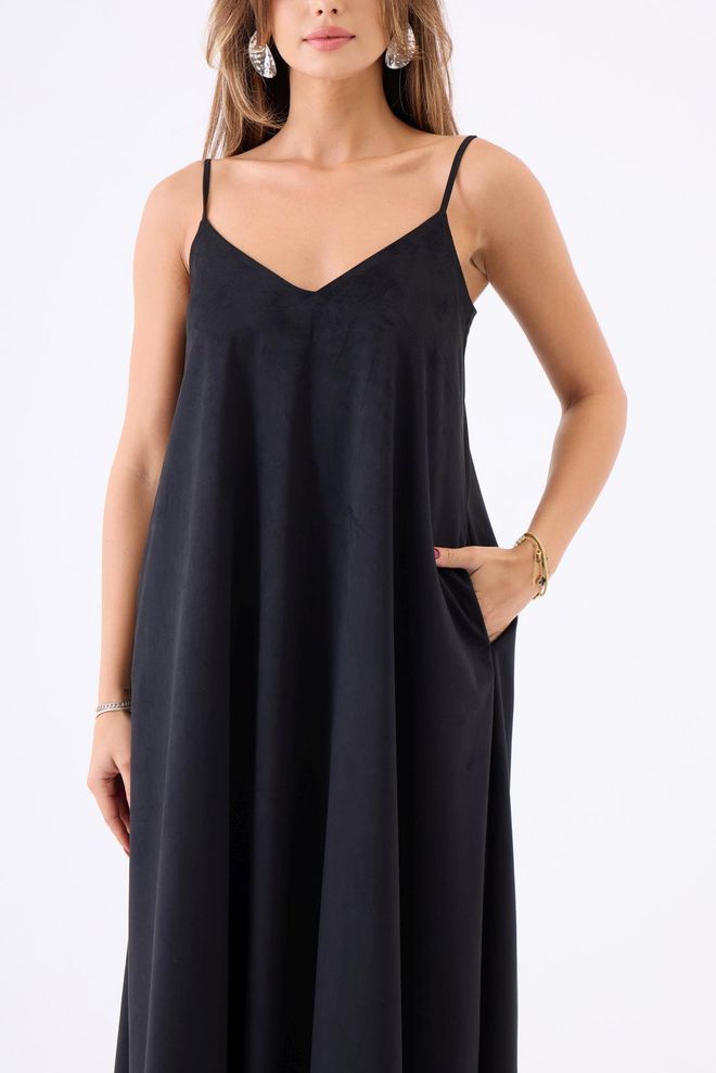 Fame Black Slip Dress With V Neck For Party & Evening Wholesale Clothing Birthday