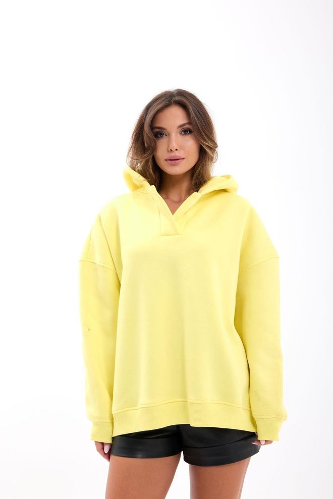 Fame Geltona Kasdienė Megztinis Oversize Su Gobtuvu Didmeninė prekyba drabužiais Kokteilinė