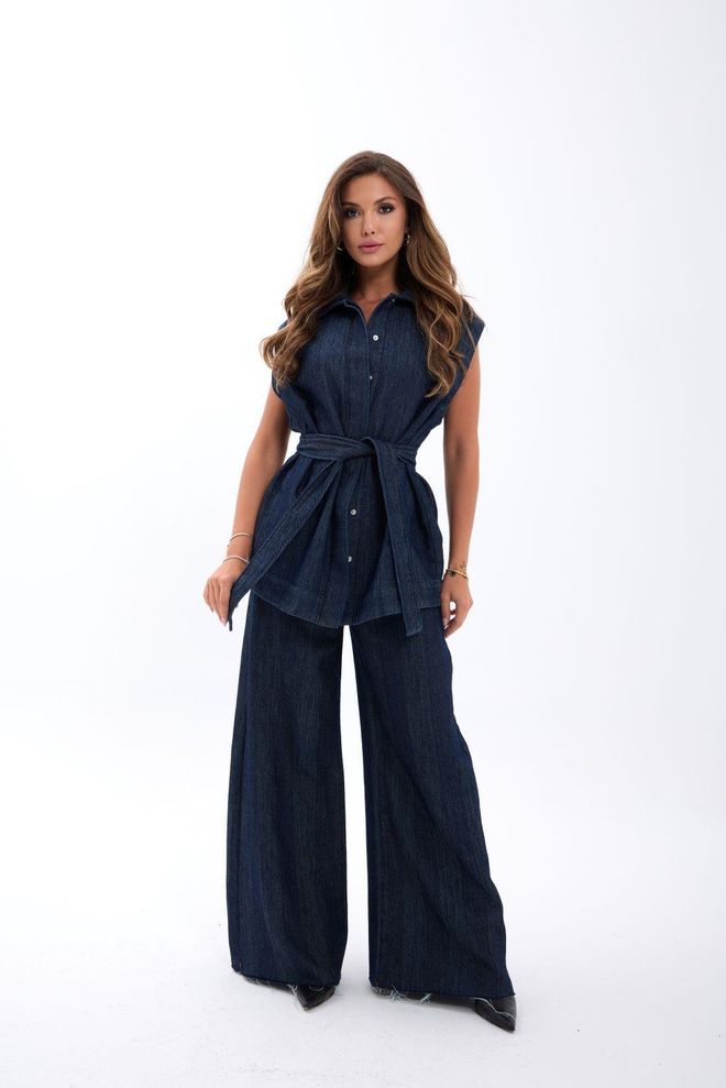 Fame Colete Azul Longo Abotoado Com Caimento Regular Roupas por atacado Casual