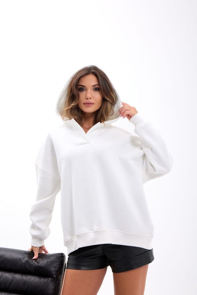 Fame Balta Megztinis Oversized Fit Su Gaubtu Didmeninė prekyba drabužiais Kokteilinė