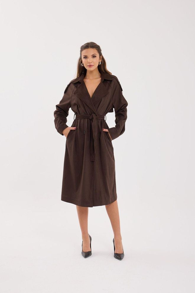 Fame Trench Marrone Elegante Monopetto A Portafoglio Abbigliamento all'ingrosso Casuale