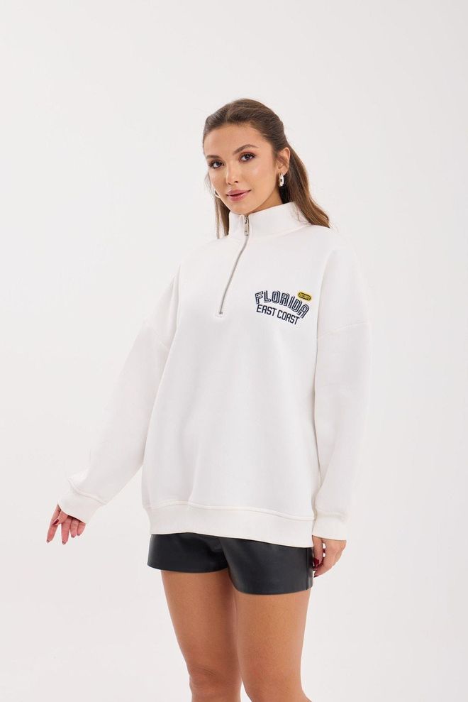 Fame Felpa Bianca Oversize Con Collo Alto Abbigliamento all'ingrosso Casuale