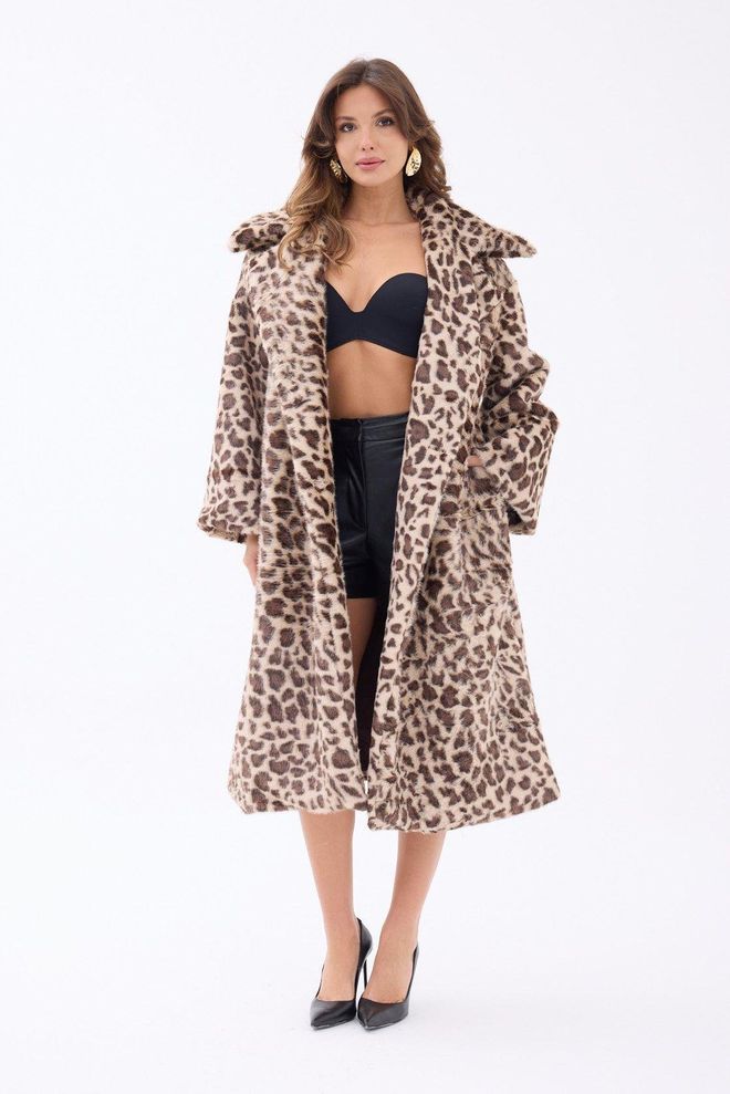 Fame Daugiaspalvis Kailio Paltas Su Leopardžio Raštu Didmeninė prekyba drabužiais Kokteilinė