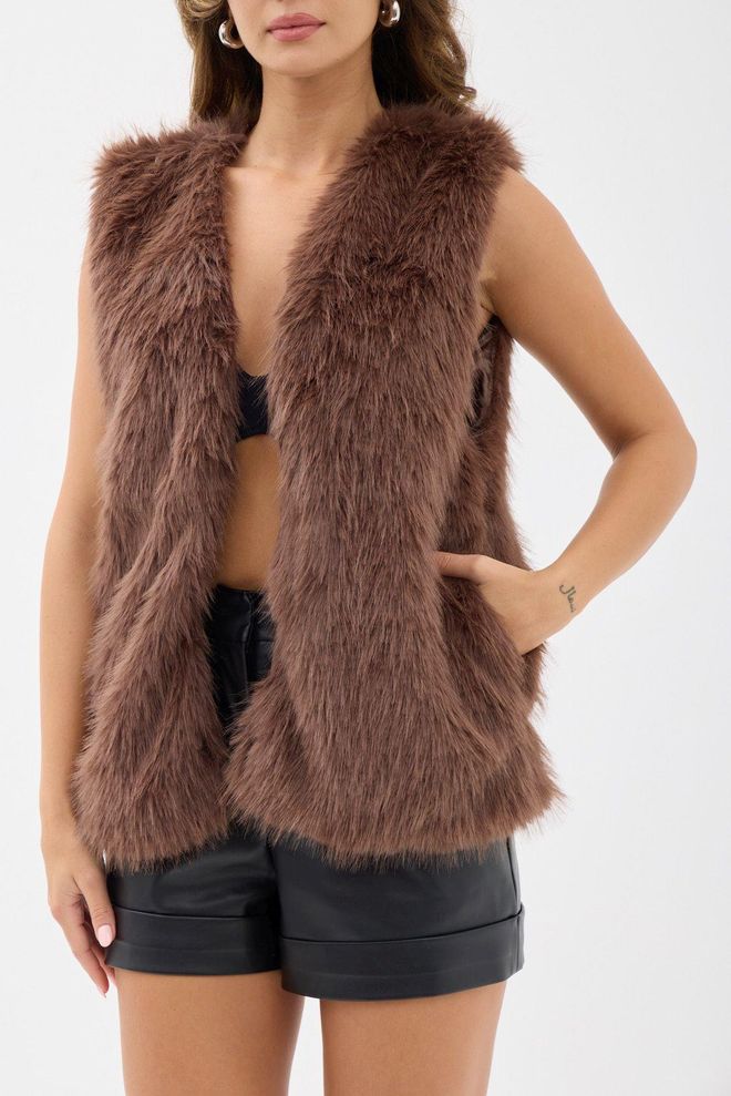 Fame Καφέ Ρετρό Casual Κομψό Αμάνικο Μπλουζάκι Χονδρικό εμπόριο ενδυμάτων Σαλόνι