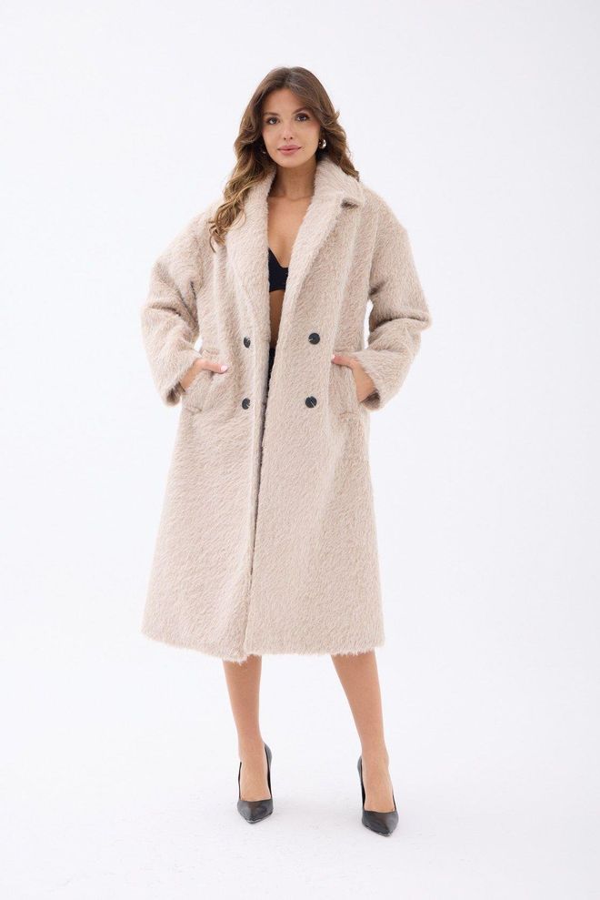 Fame Beige Elegant Double Breasted Bond Jas Groothandel Kleding Casual