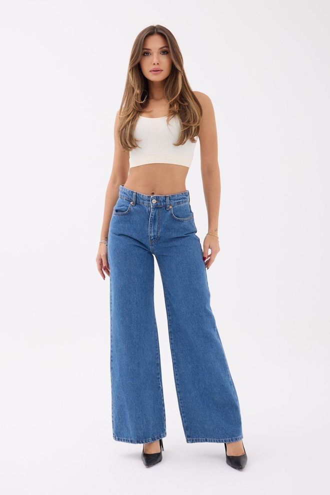 Fame Jeans Palazzo Blu Casual Vintage Abbigliamento all'ingrosso Casuale