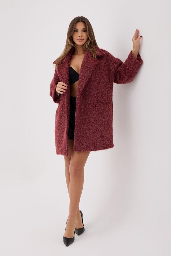 Fame Cappotto Bordeaux Monopetto Vestibilità Oversize Abbigliamento all'ingrosso Casuale