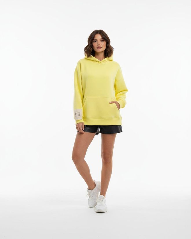 Fame Rumena Ležerno Ulična Oblačila Oversized Fit Jopa S Kapuco Oblačila na debelo Ležerno