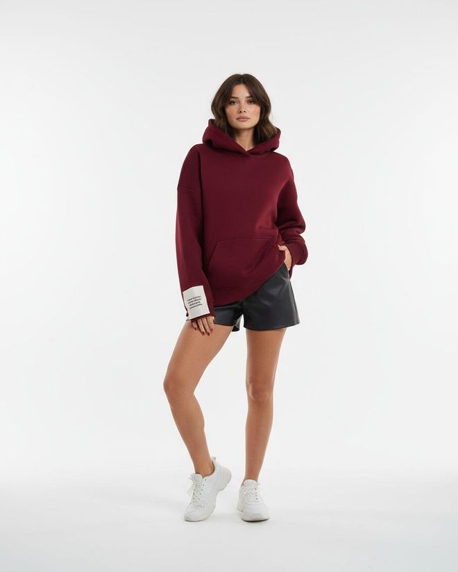 Fame Bordo Rdeča Jopa S Kapuco Oversized Fit Ležerno Ulična Oblačila Šport Oblačila na debelo Ležerno