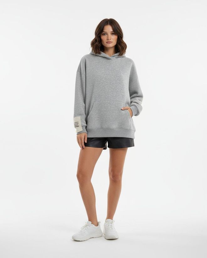 Fame Siva Priložnostna Ulična Športna Jopa S Kapuco Oblačila na debelo Ležerno