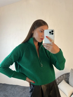 Ein Bekleidungsmodell aus dem Großhandel trägt 29494 - Sweater - Green, türkischer Großhandel Pullover von Fame