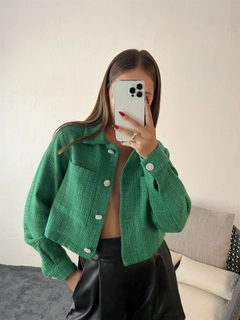 A wholesale clothing model wears 29729 - Jacket - Green, Turkish wholesale Jacket of Fame