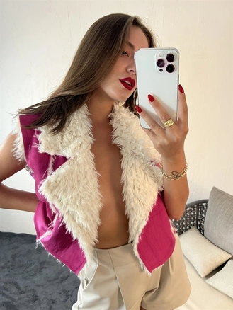 A model wears 29754 - Vest - Fuchsia, wholesale Vest of Fame to display at Lonca