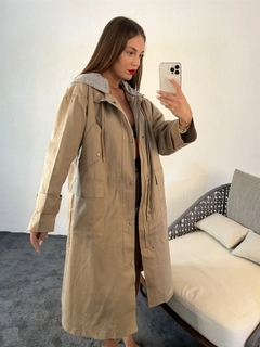 A wholesale clothing model wears 29362 - Trenchcoat - Mink, Turkish wholesale Trenchcoat of Fame