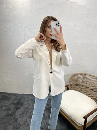 A model wears 45462 - Jacket - Beige, wholesale Jacket of Fame to display at Lonca