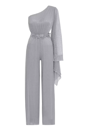 Een kledingmodel uit de groothandel draagt  Zilveren Moonlight Lange Overall Met Enkele Mouw
, Turkse groothandel Jumpsuit van Fervente
