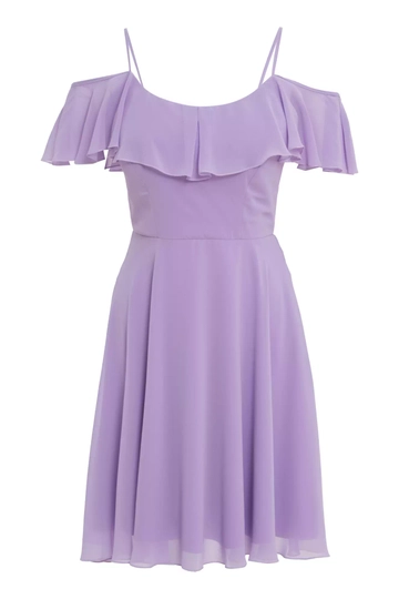 Ένα μοντέλο χονδρικής πώλησης ρούχων φοράει  Μίνι Αμάνικο Φόρεμα Λιλά Σιφόν
, τούρκικο Φόρεμα χονδρικής πώλησης από Fervente