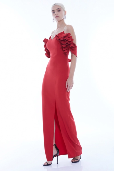 A model wears FRV10088 - Crepe Sleeveless Uzun Dress, wholesale Dress of Fervente to display at Lonca
