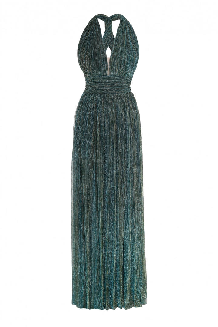 Модел на дрехи на едро носи FRV10140 - Green Single Sleeve Mini Dress, турски едро рокля на Fervente