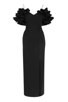 Модел на дрехи на едро носи FRV10101 - Crepe Sleeveless Uzun Dress, турски едро рокля на Fervente