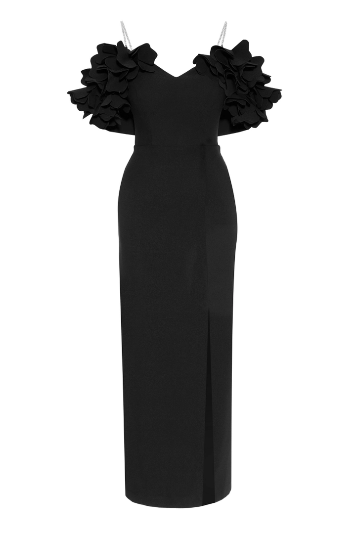 Una modella di abbigliamento all'ingrosso indossa FRV10101 - Crepe Sleeveless Uzun Dress, vendita all'ingrosso turca di Vestito di Fervente