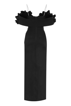 Una modelo de ropa al por mayor lleva FRV10101 - Crepe Sleeveless Uzun Dress, Vestido turco al por mayor de Fervente