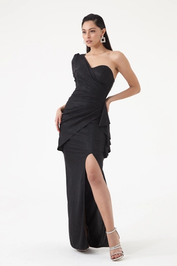 A wholesale clothing model wears  Parilti Single Sleeve Maxi Dress
, Turkish wholesale Dress of Fervente