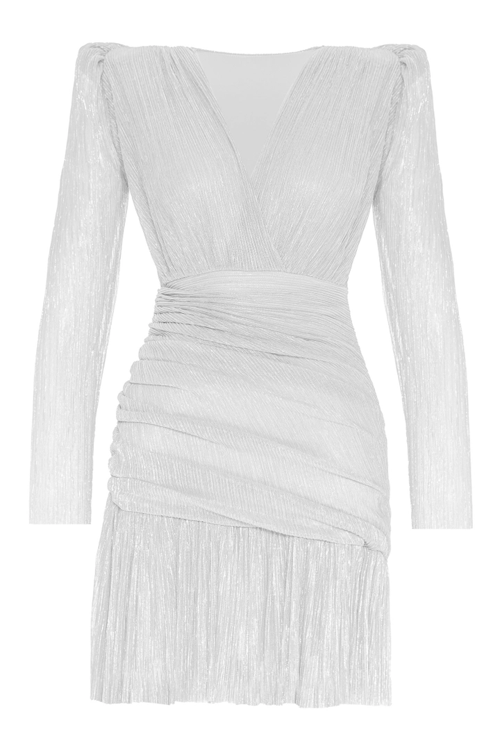 A wholesale clothing model wears FRV10243 - Plus Size Dress - White, Turkish wholesale Dress of Fervente