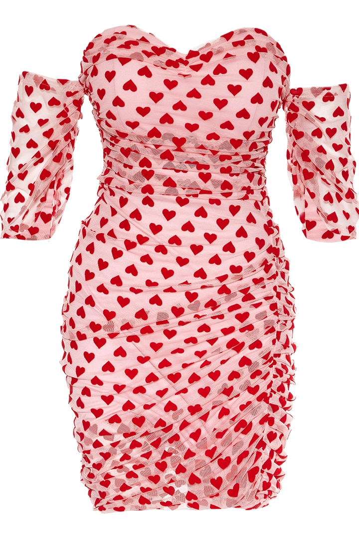 Una modelo de ropa al por mayor lleva FRV10249 - Mini Dress - Red White, Vestido turco al por mayor de Fervente
